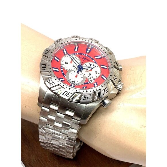 Roberto Bianci Men's Watch 7060M Red Dial Swiss Quartz Chronograph Steel 48mm - Picture 6 of 15